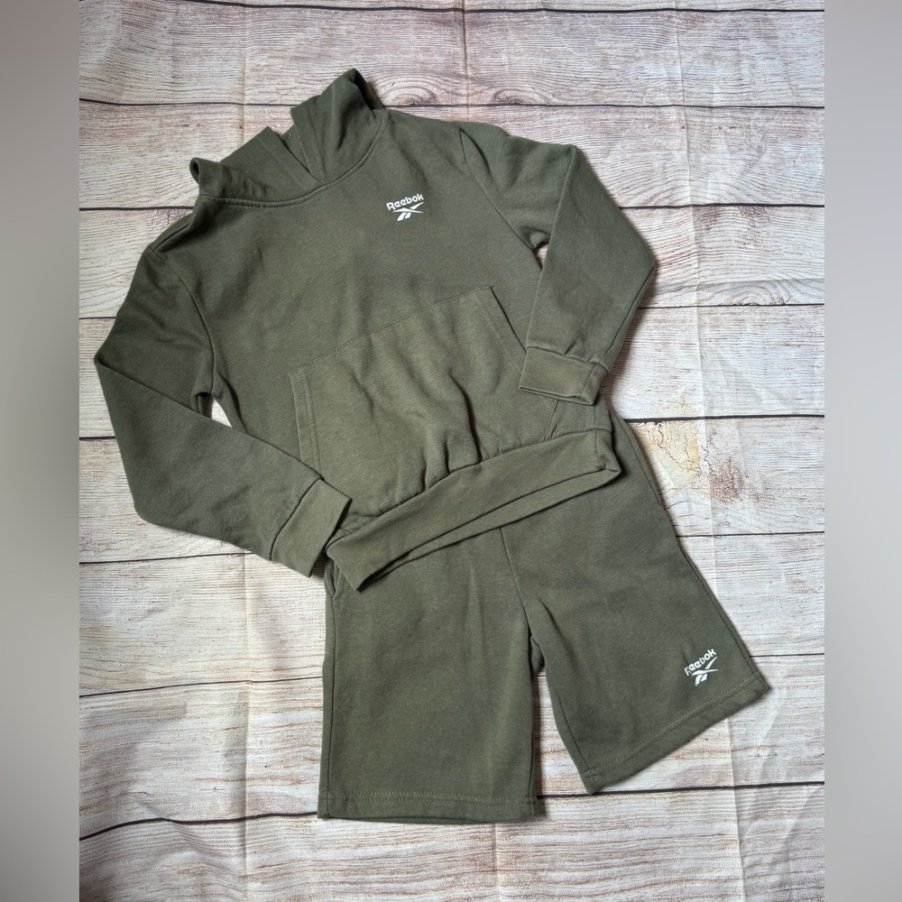 Reebok Olive Green Kids Hoodie & Shorts Matching Set